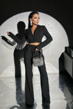 Брюки прямые со  шнуровкой черные