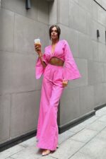 Брюки изо льна розовые