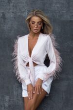 Блуза с перьями светло-розовая — изображение 3